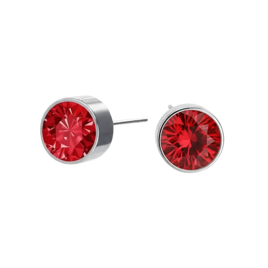 Stud Earrings – Steel Crystal Red Silver Color (6mm) 