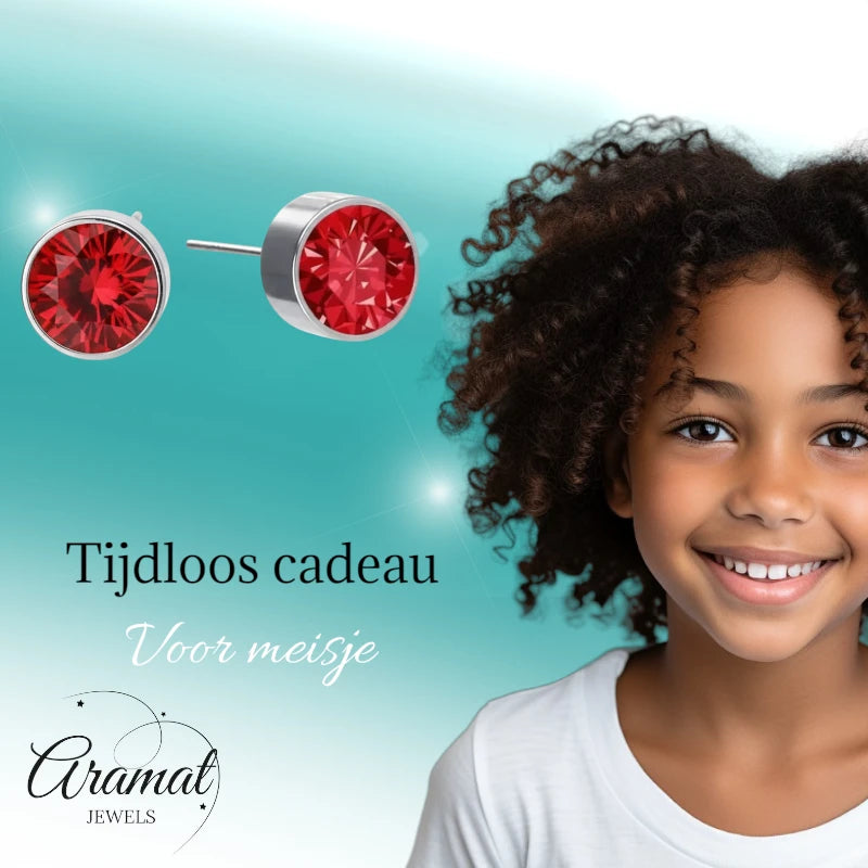 Boucles d'oreilles puces – Acier cristal rouge argenté (6 mm) 