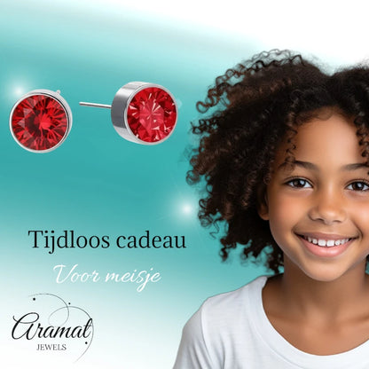 Boucles d'oreilles puces – Acier cristal rouge argenté (6 mm) 