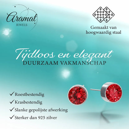 Boucles d'oreilles puces – Acier cristal rouge argenté (6 mm) 