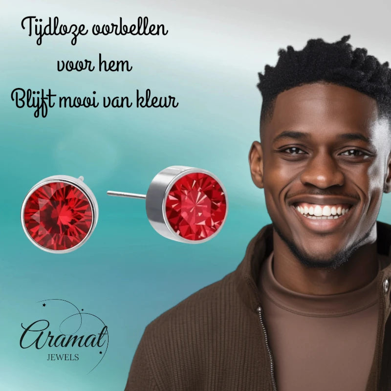 Boucles d'oreilles puces – Acier cristal rouge argenté (6 mm) 