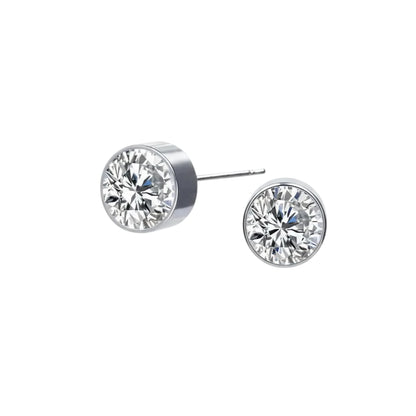 Stud Earrings – Steel Crystal Transparent Silver Color (6mm) 