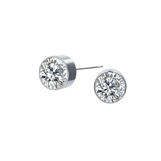 Boucles d'oreilles puces – Acier cristal transparent couleur argent (6 mm) 