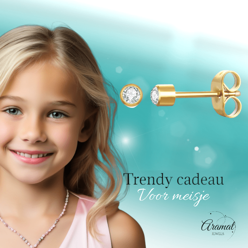 Stalen Kristallen Oorbellen - Goudkleur - 3mm - oor2087 - XE38688 - Oorbellen kopen# - 3mm - alles - cadeau