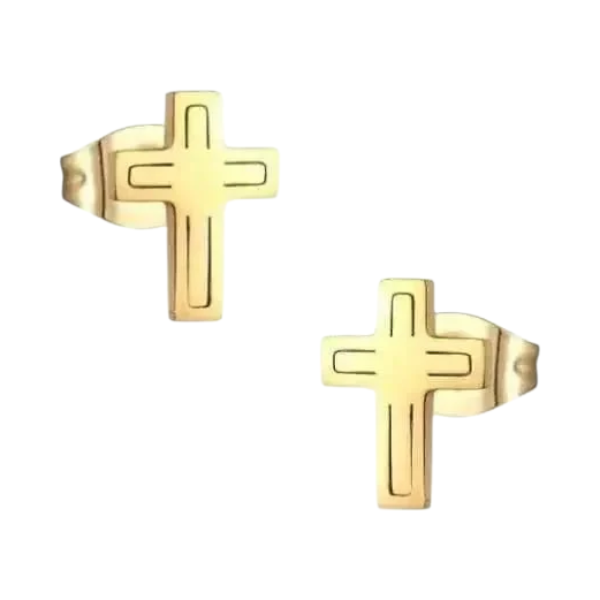Steel Cross Earrings Gold Color – 10x7mm