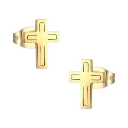 Steel Cross Earrings Gold Color – 10x7mm