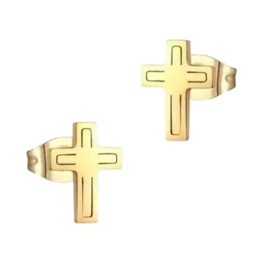 Steel Cross Earrings Gold Color – 10x7mm