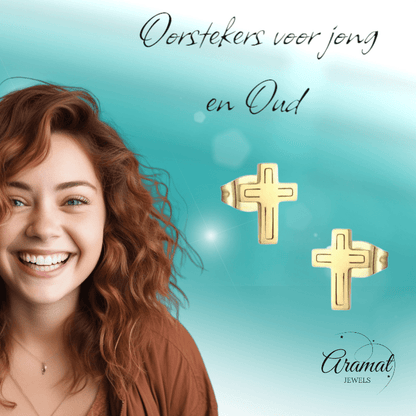 Stalen Kruisjes Oorbellen Goudkleur – 10x7mm - Aramat Jewels - Oorbellen - cadeautip