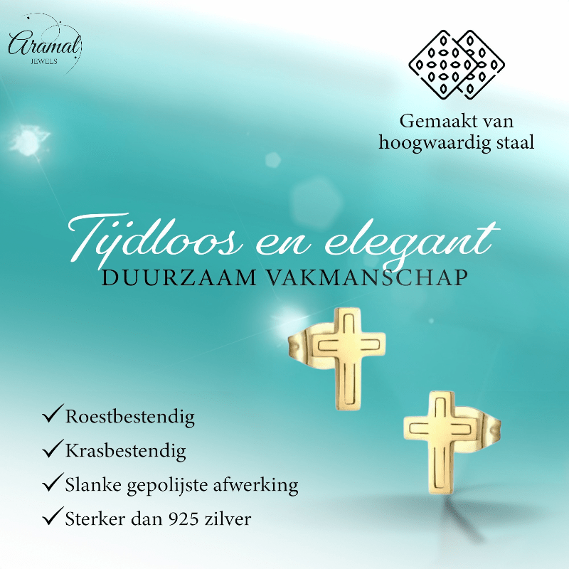Stalen Kruisjes Oorbellen Goudkleur – 10x7mm - Aramat Jewels - Oorbellen - cadeautip