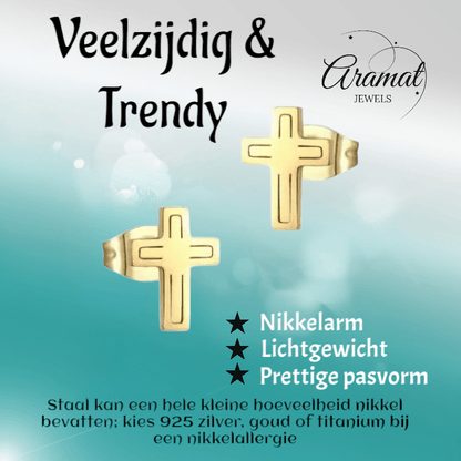 Stalen Kruisjes Oorbellen Goudkleur – 10x7mm - Aramat Jewels - Oorbellen - cadeautip