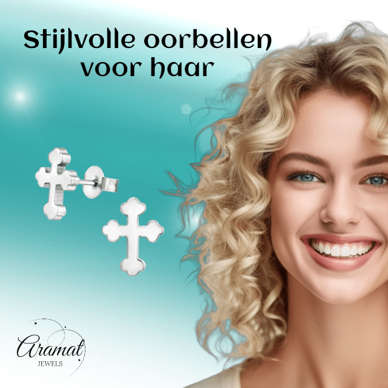 Stalen Kruisjes Oorbellen – Zilverkleur – 11x9mm - oor2748 - LJE2651 - Oorbellen kopen# - 11mm - alles - cadeau
