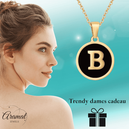 Stalen letter Ketting in goudkleur met zwart - Aramat Jewels - Halskettingen - cadeautip