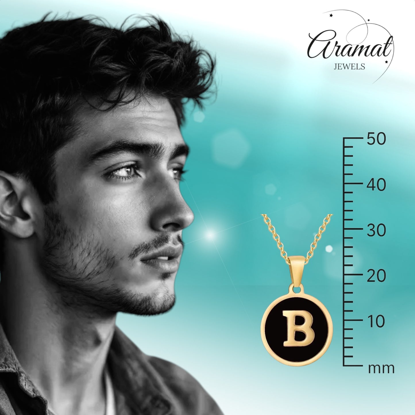 Steel letter necklace in gold color with black