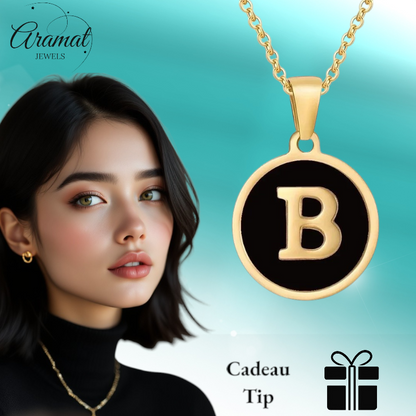 Steel letter necklace in gold color with black