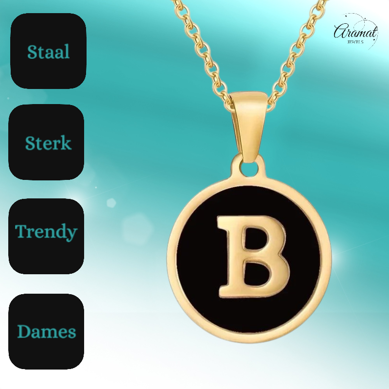 Steel letter necklace in gold color with black