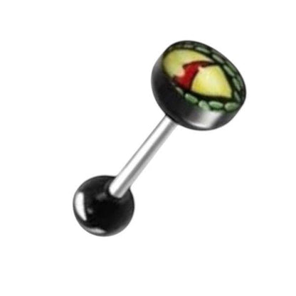 Een set van drie zwarte en gele glazen bollen