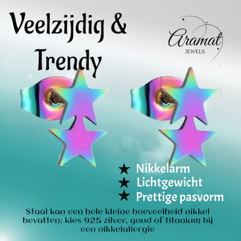 Stalen Multicolor Sterren Oorbellen - Hip & Kleurrijk - oor4728 - Oorbellen kopen