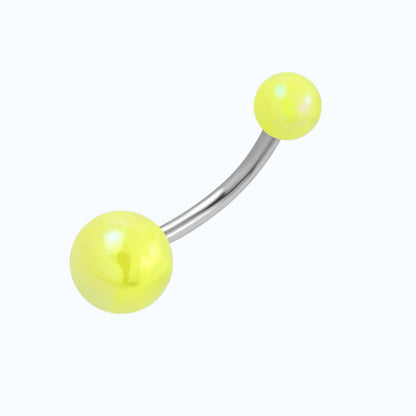 Piercing nombril en acier avec perle acrylique jaune