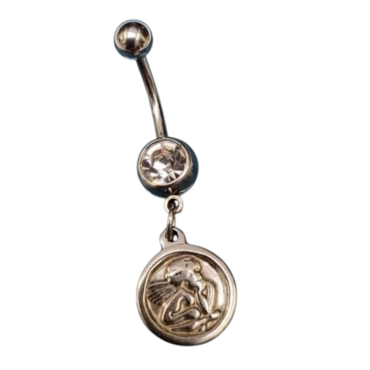 Steel navel piercing with angel