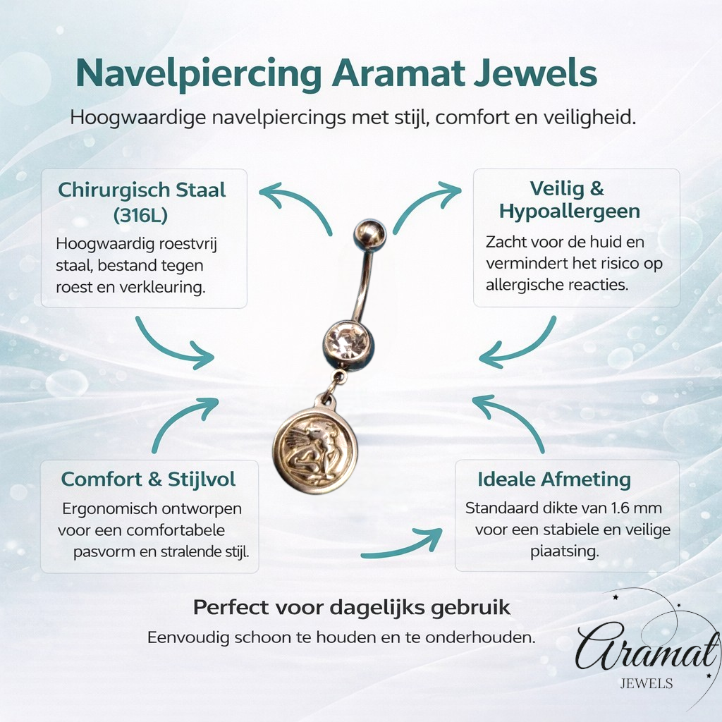 Steel navel piercing with angel