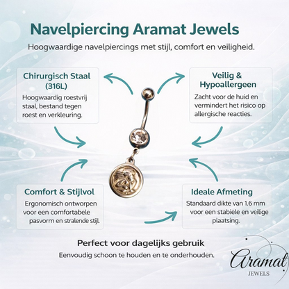 Steel navel piercing with angel
