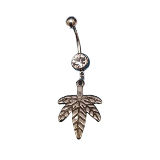 Steel Navel Piercing with Weed Leaf Hanger