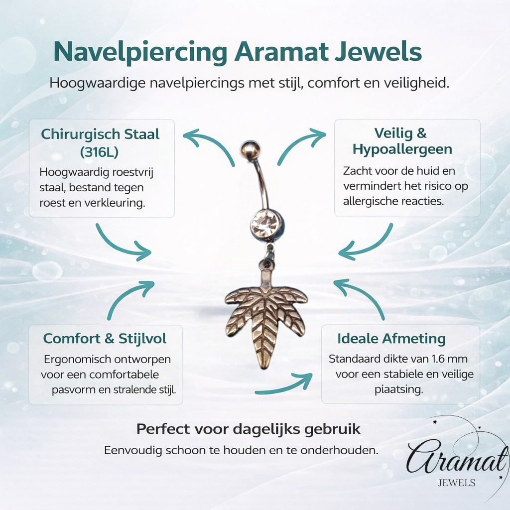 Piercing nombril en acier avec pendentif feuille de cannabis