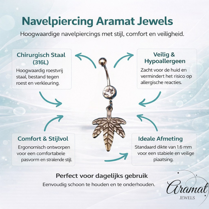 Piercing nombril en acier avec pendentif feuille de cannabis