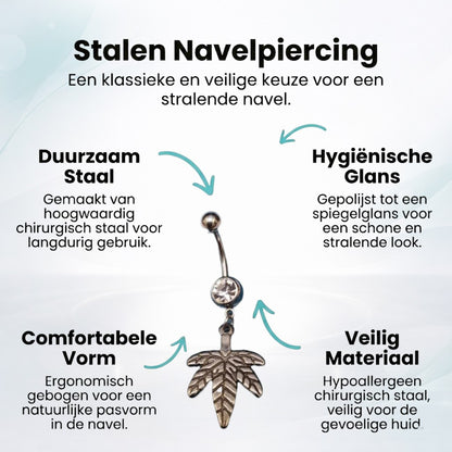 Piercing nombril en acier avec pendentif feuille de cannabis