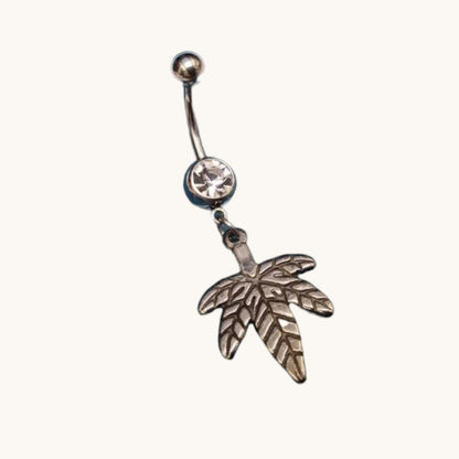 Piercing nombril en acier avec pendentif feuille de cannabis