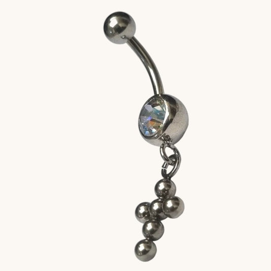 Steel Navel Piercing with Zirconia Balls
