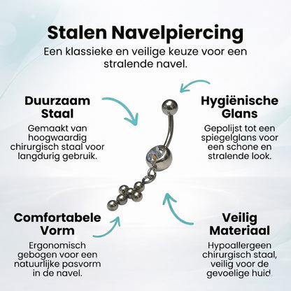 Steel Navel Piercing with Zirconia Balls