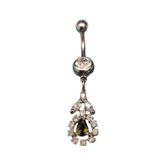 Steel Navel Piercing with Zirconia Pendant