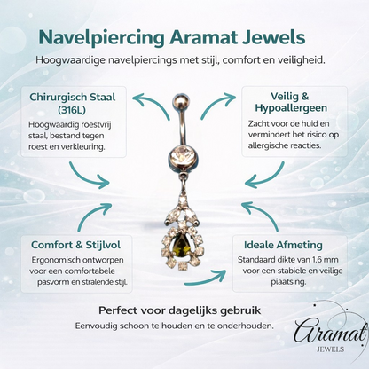 Steel Navel Piercing with Zirconia Pendant