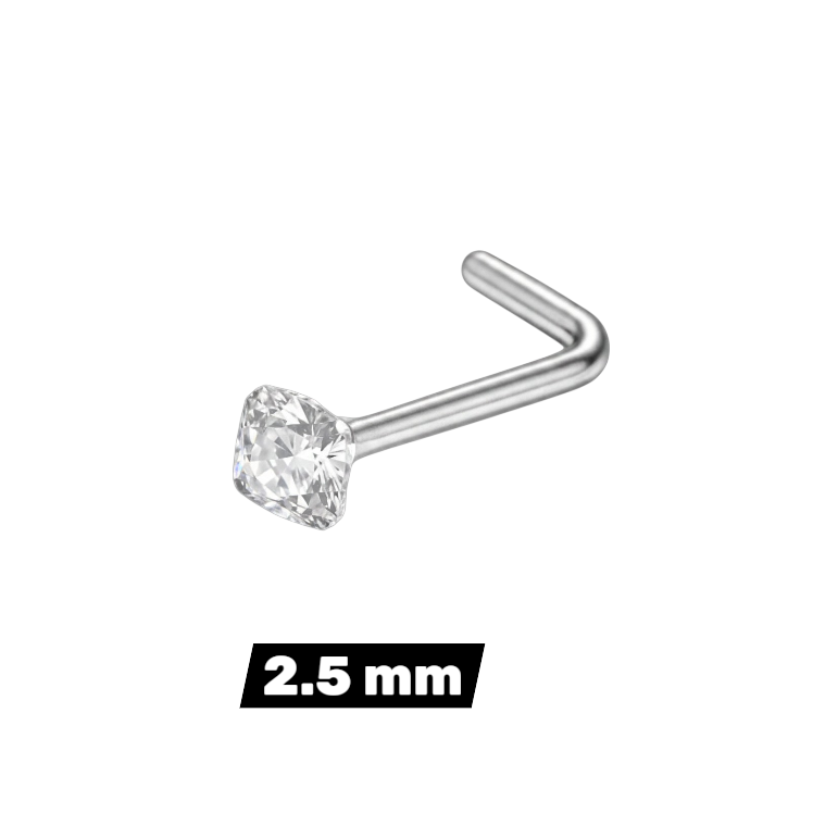 Steel L-Shaped Nose Stud Clear Zirconia - Silver-coloured