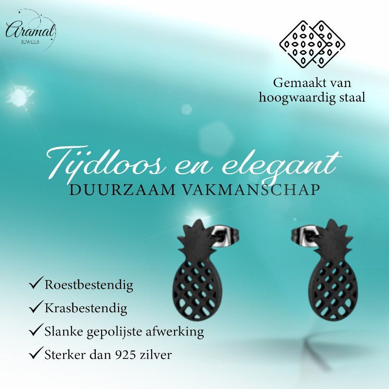 Stalen Oorbellen Ananas - Zomerse Accessoires - oor2757 - XE70646 - Oorbellen kopen# - Goudkleur - 10mm - 5mm