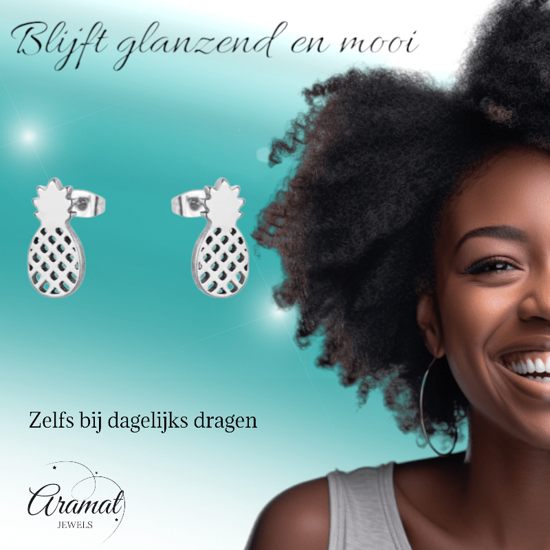 Stalen Oorbellen Ananas - Zomerse Accessoires - oor4399 - Oorbellen kopen# - Multikleurig - 10mm - 5mm