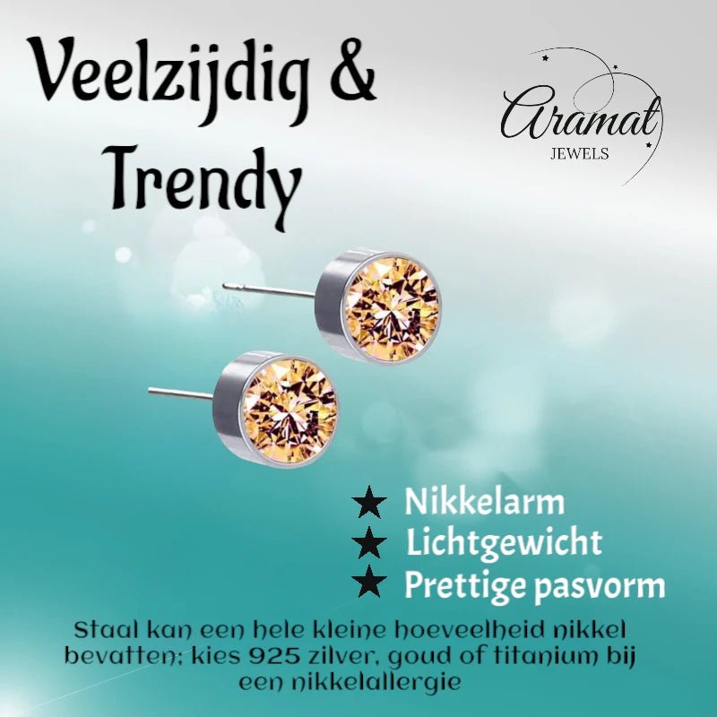 Stalen Oorbellen Champagne Kristal 6mm - oor1279 - Oorbellen kopen# - alles - cadeau