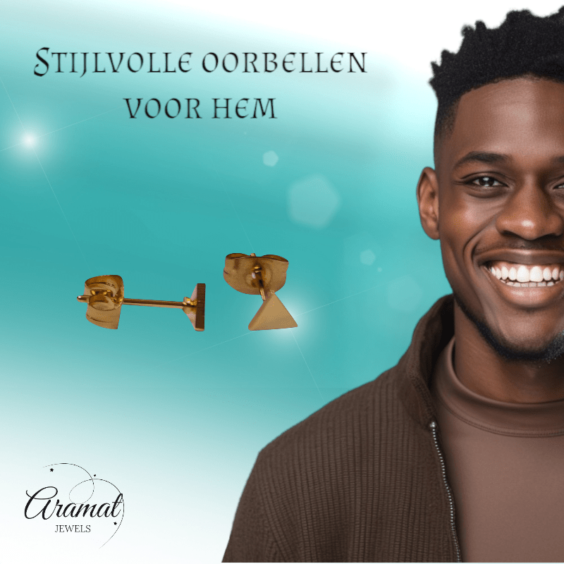 Stalen Oorbellen Driehoek Goudkleur – 4mm - Aramat Jewels - Oorbellen - cadeautip
