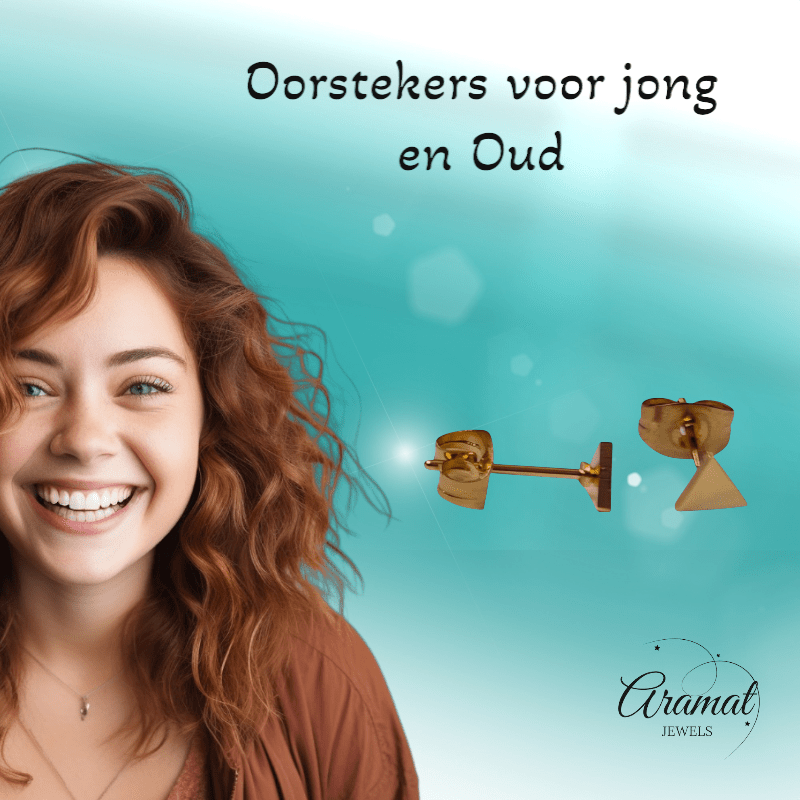 Stalen Oorbellen Driehoek Goudkleur – 4mm - Aramat Jewels - Oorbellen - cadeautip