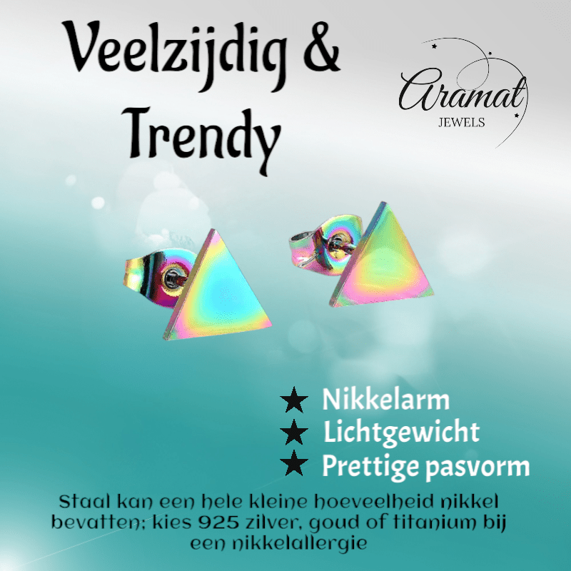Stalen Oorbellen Driehoek Multikleur – 7mm - Aramat Jewels - Oorbellen - cadeautip