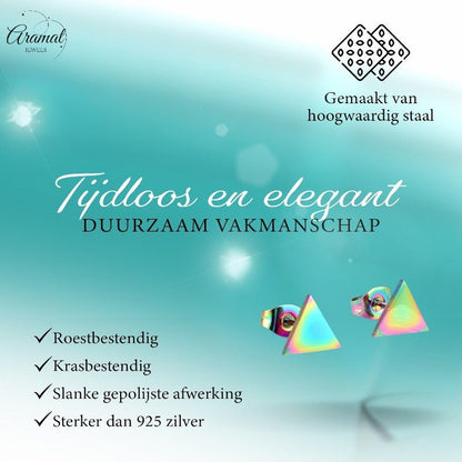 Stalen Oorbellen Driehoek Multikleur – 7mm - Aramat Jewels - Oorbellen - cadeautip