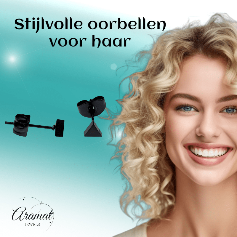 Stalen Oorbellen Driehoek Zwart – 4mm - Aramat Jewels - Oorbellen - cadeautip