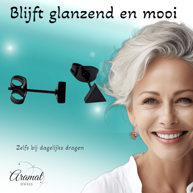 Stalen Oorbellen Driehoek Zwart – 5mm - Aramat Jewels - Oorbellen - cadeautip