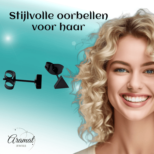 Stalen Oorbellen Driehoek Zwart – 5mm - Aramat Jewels - Oorbellen - cadeautip