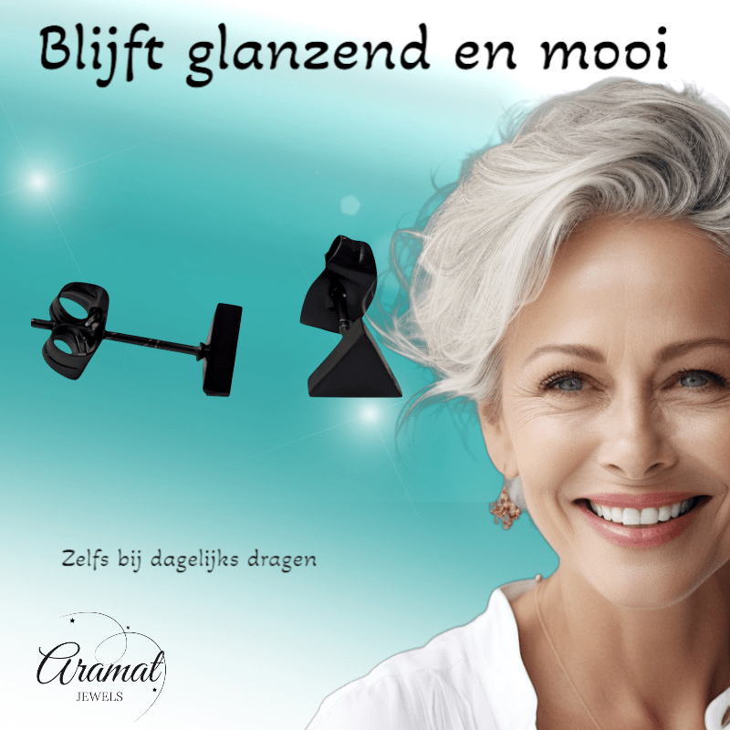 Stalen Oorbellen Driehoek Zwart – 6mm - Aramat Jewels - Oorbellen - cadeautip