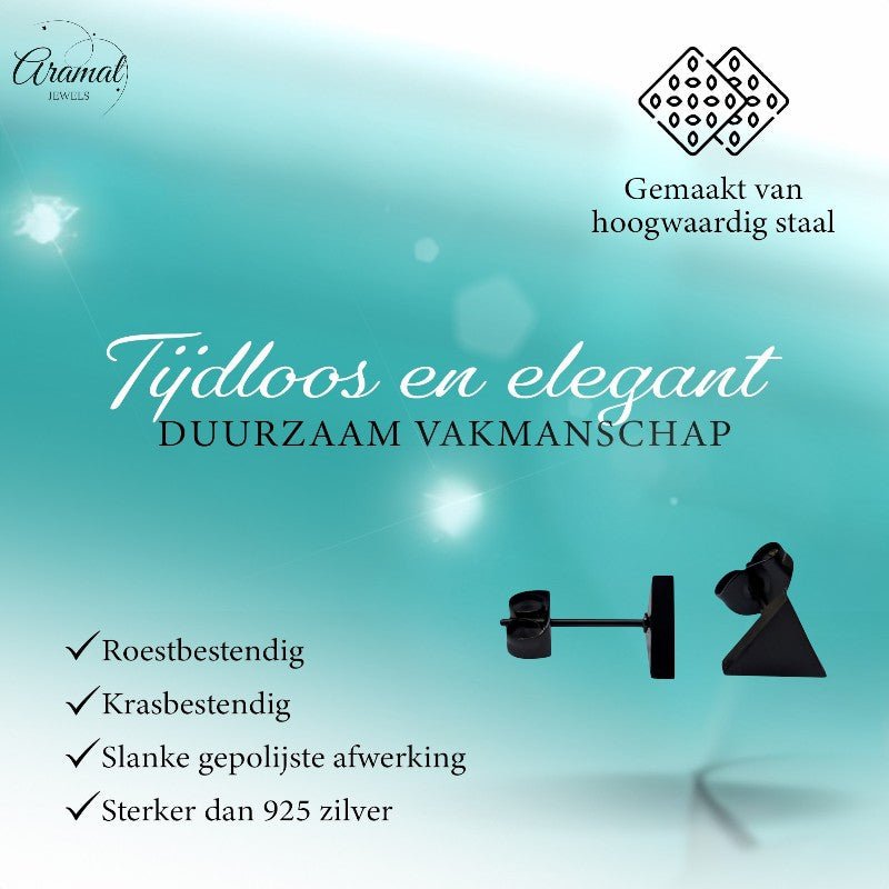 Stalen Oorbellen Driehoek Zwart – 8mm - Aramat Jewels - Oorbellen - cadeautip