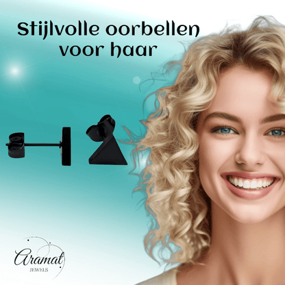 Stalen Oorbellen Driehoek Zwart – 8mm - Aramat Jewels - Oorbellen - cadeautip
