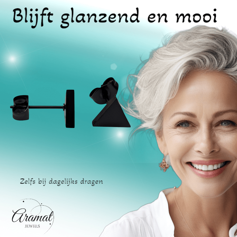 Stalen Oorbellen Driehoek Zwart – 8mm - Aramat Jewels - Oorbellen - cadeautip