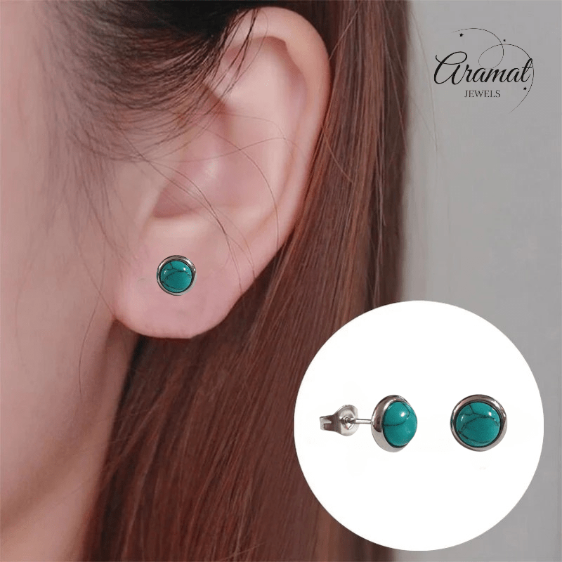 Stalen oorbellen groen gemarmerd 8mm zilverkleur - oor3076 - Oorbellen kopen# - 8mm - alles - cadeau